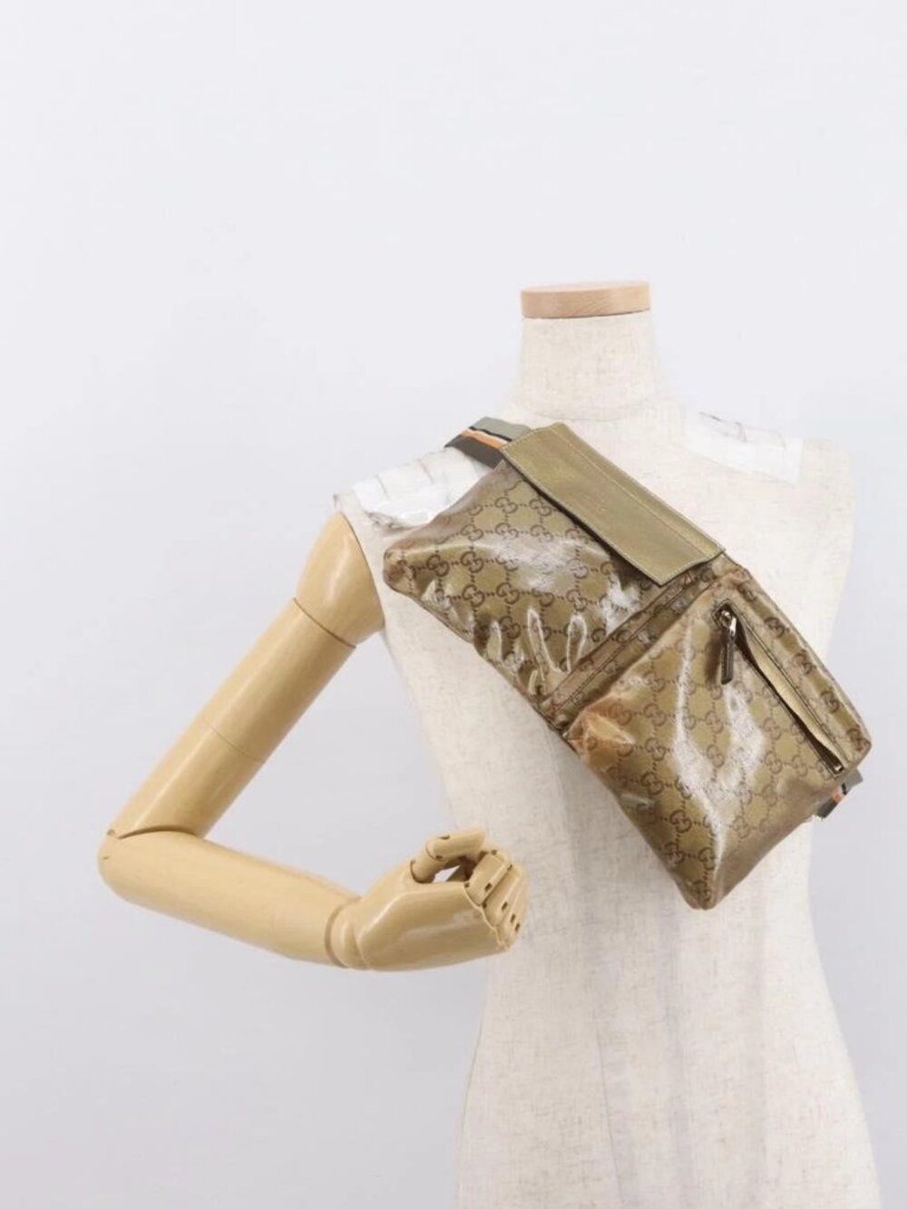 GUCCI GG Crystal Sherry Line Waist bag Gold Beige 28566 Auth 163181
